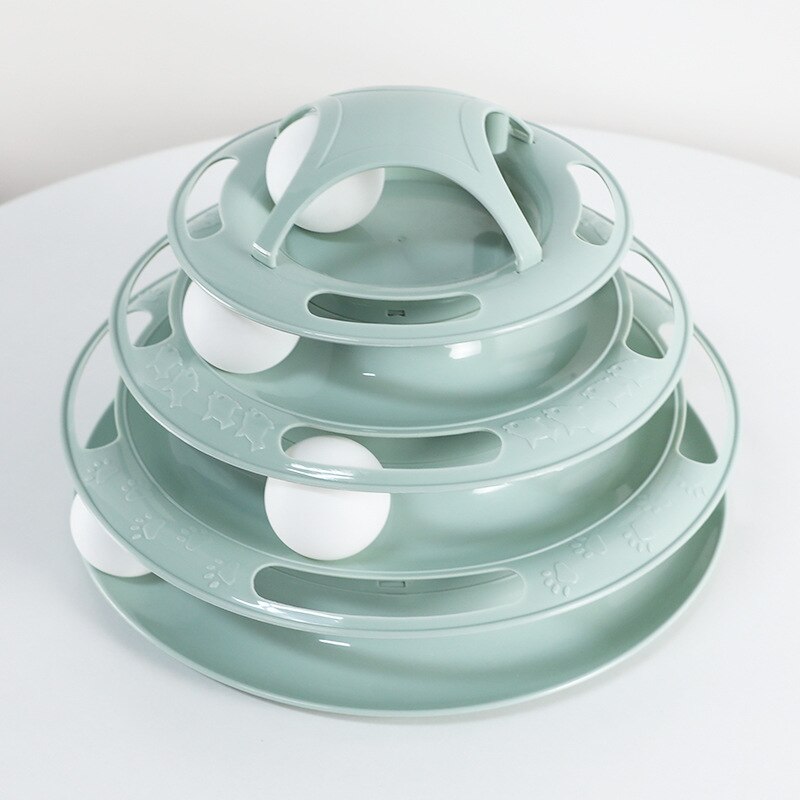 4 Levels Pet Cat Toy Training Amusement Plate Kitten Interacitve Tower Tracks Disc Cat Intelligence Amusement Triple Disc tumble: Nordic Green