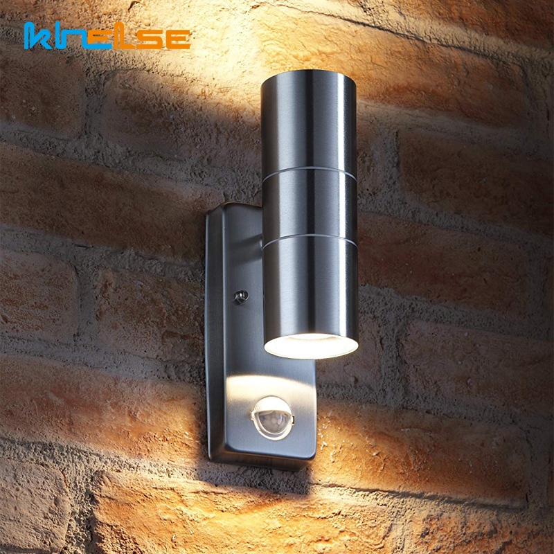 Black PIR Stainless Steel Induction Movement Sensor PIR Motion Wall Light Double Outdoor 10W Wall Lamp IP54 Up Down Bracket Lamp
