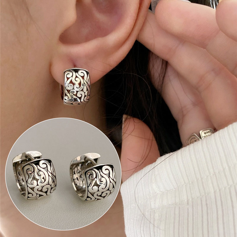 VENTFILLE-Boucles d'Oreilles Géométriques Incurvées en Argent Sterling 925, Bijoux en Forme de S, Bergame, Rétro, Unique, pour Femme et Fille, Directe: Clair