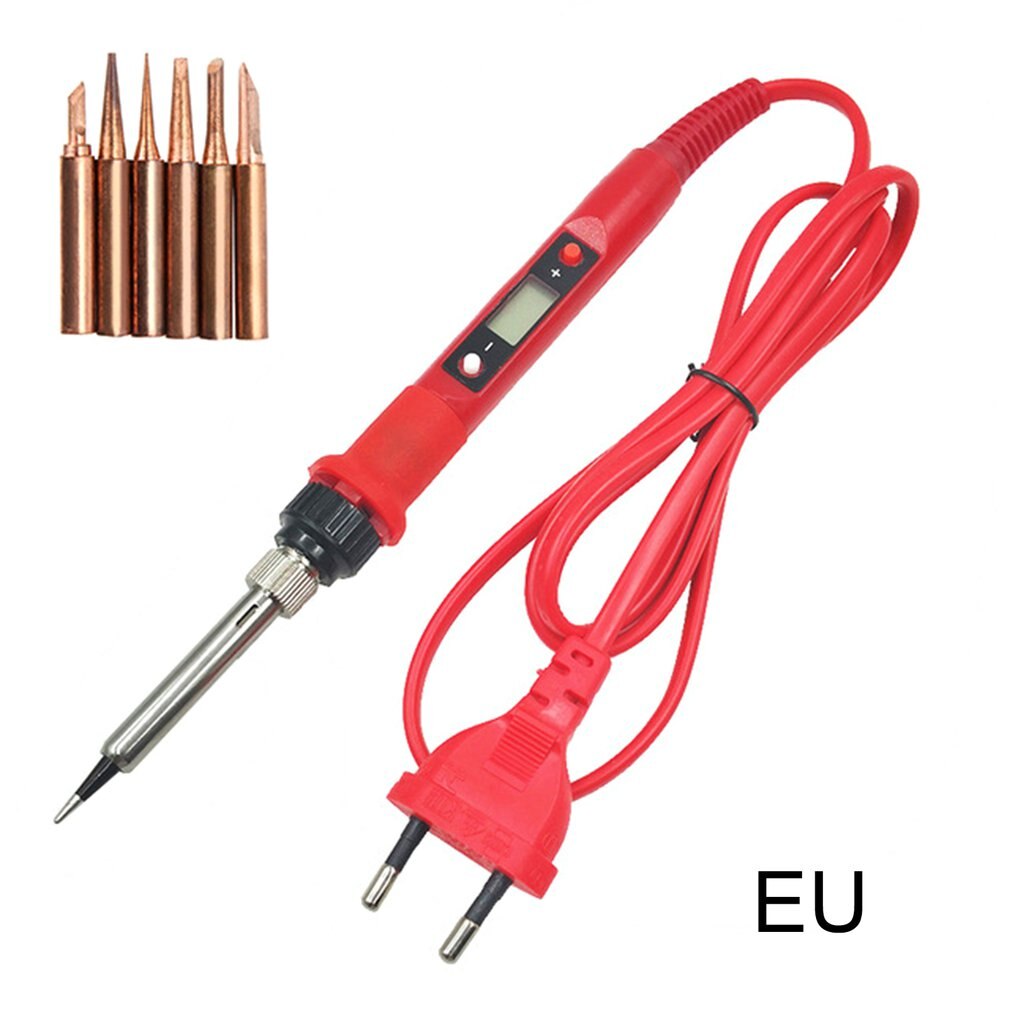 LCD Constant Temperature Electric Soldering Iron High Power Electric Soldering Iron Set Portable Welding Pen: EU Red and gold