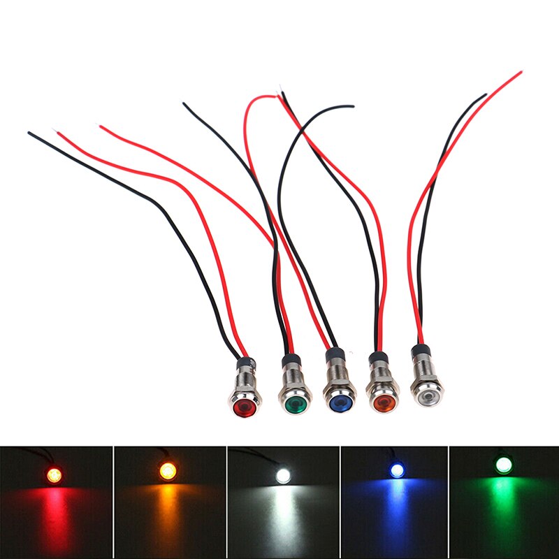 5 voyants LED pour tableau de bord de voiture, 12/24V, 6mm