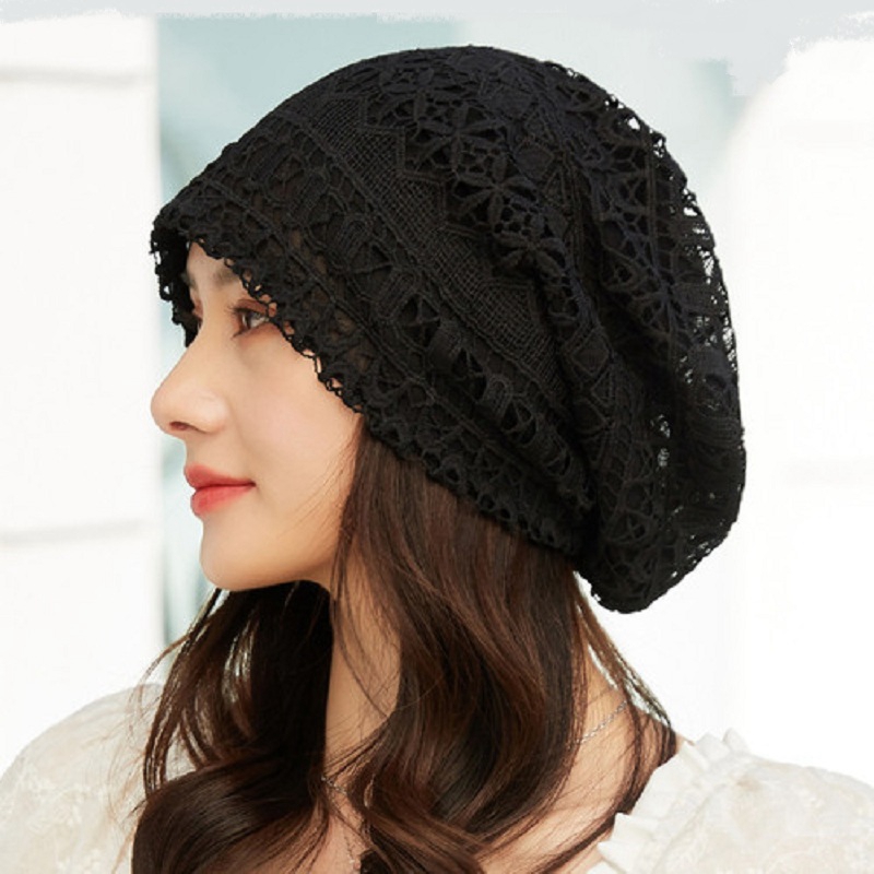 Damskie czapki wiosna lato cienkie czapeczki dla kobiet projektant koronki kwiat skullies chustka na głowę kapelusz jesień najnowsze czapki turban: 1
