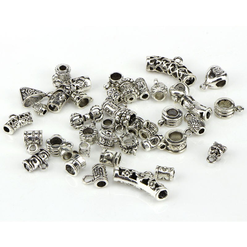 40pcs/set Antique Silver Connector Charms Crafts Bail Beads Pendant Clasp Bracelet Connector Diy Jewelry Making Accessories