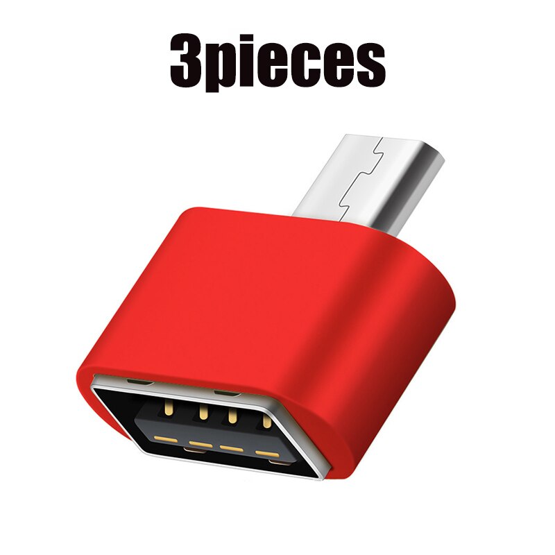 1 Uds Universal Mini Micro Cable USB2.0 OTG adaptador Micro USB 2,0 a conector USB para Android Cable adaptador de teléfono móvil: 3pcs red