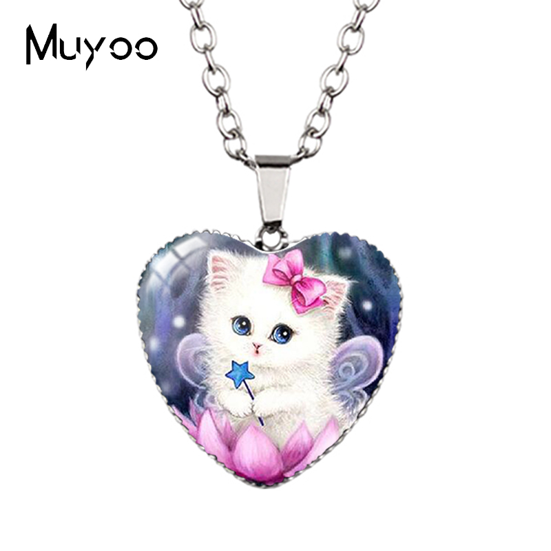 Cartoon Mooie Grappige Kittens En Muis Leuke Kitty Houdt Schelp Handgemaakte Hart Ketting Hangers Hz3: Black Gun Plated