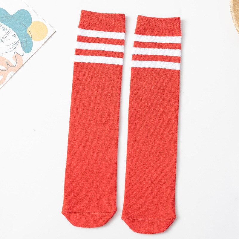Kinderen Baby Lange Buis Been Warm Kids Kniekousen Voor Meisjes Jongens Voetbal Strepen Katoen Sport Oude School Wit sokken Skate: Red Socks