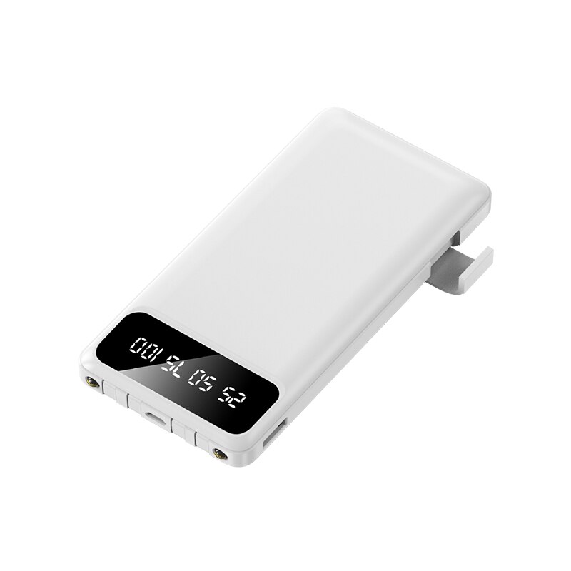 10000Mah Power Bank Met 4 Kabels Met Stand Led Powers Display Snel Opladen Draagbare Powerbank Geen Magnetische Kan Dragen boarding: WHITE