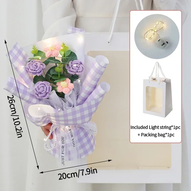 Afgewerkt Afstudeerbloemenboeket Gebreid Bloemenboeket Met Cadeautasje Lamp String Festival Moederdag Handgemaakte