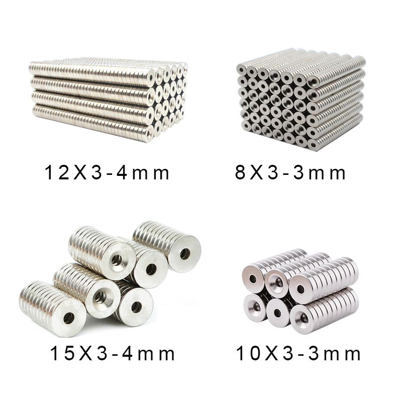 Imanes de neodimio fuertes con diámetro de agujero 8mm-20mm con agujero de anillo avellanado M3 M4 M5, imán redondo de tierras raras N35 fuerte, 10 piezas