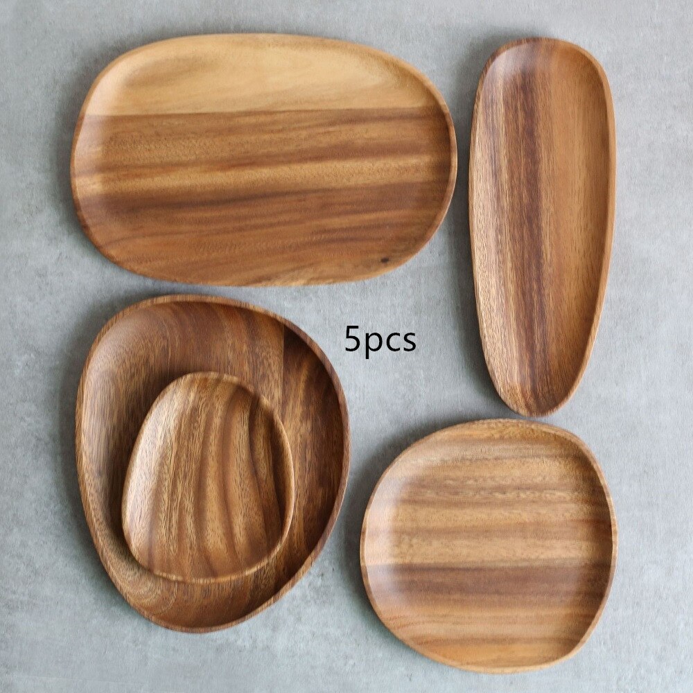 Irregular Solid Wood Plate Black Walnut Wood Pan Sturdy Natural Party Tableware for Salad Dessert Dinner Fruit Tea