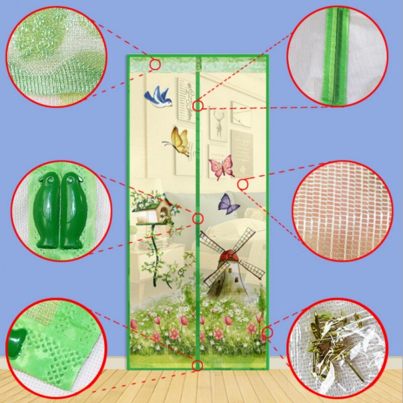 Mosquitera magnética de cifrado, cortina repelente de Mosquitos de estilo de casa con flores, evita que los mosquitos entre en el interior
