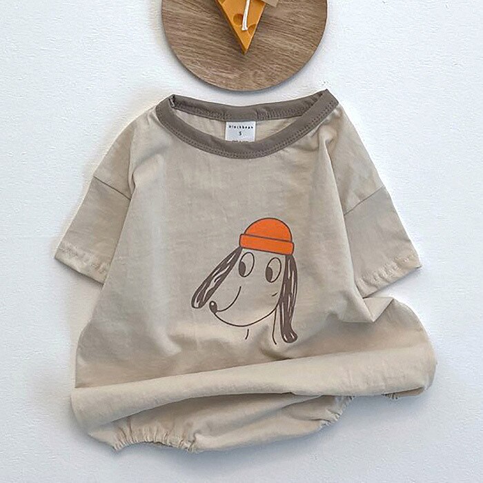 Milancel Baby Kleding Korte Mouwen Baby Meisjes Een Stuk Fruit Patroon Baby Jongens Bodysuits Pure Katoenen Baby Outfit: beige dog / 3-6M