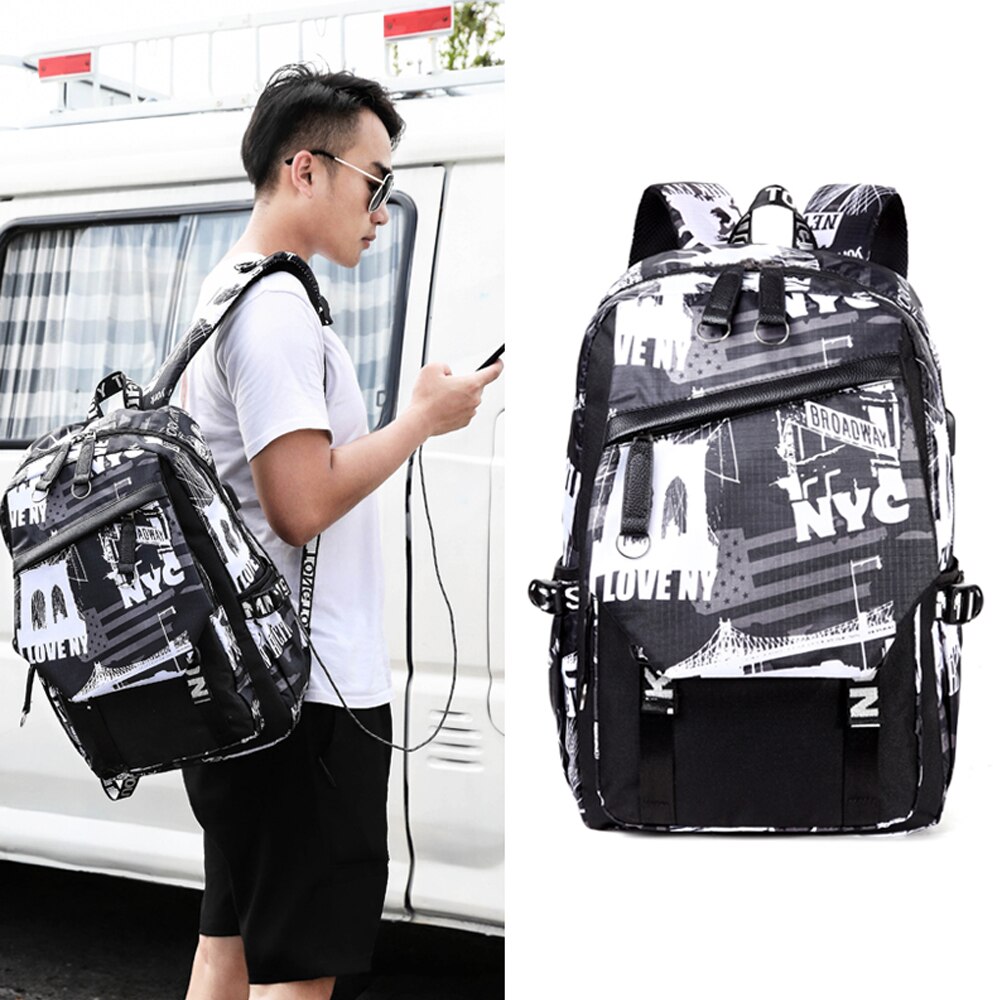 Multi-function USB Charging Men Backpacks Laptop Canvas Backpack School Bags for Teenagers Boys Large Capacity Travel Backpack