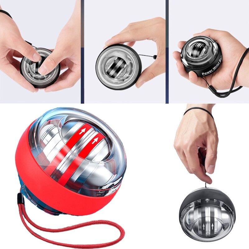 Wrist strength gyro ball, wrist enhancer and forearm exerciser for muscle strengthening (black/red)