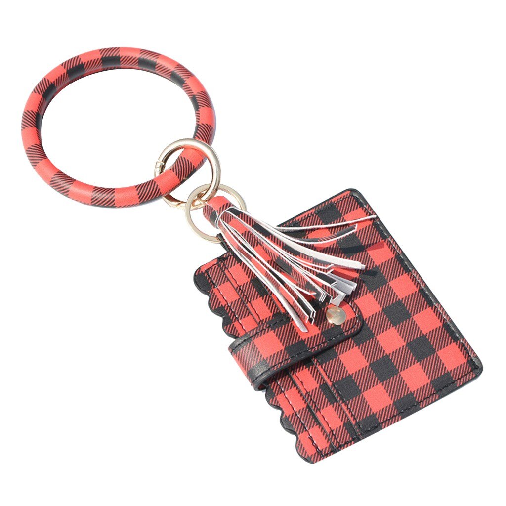 38#Large Bracelet Keychain Card Holder Wallets Tassel Bangle Key Ring Wallet With Wristband Casual PU Leather Hasp Card Purse