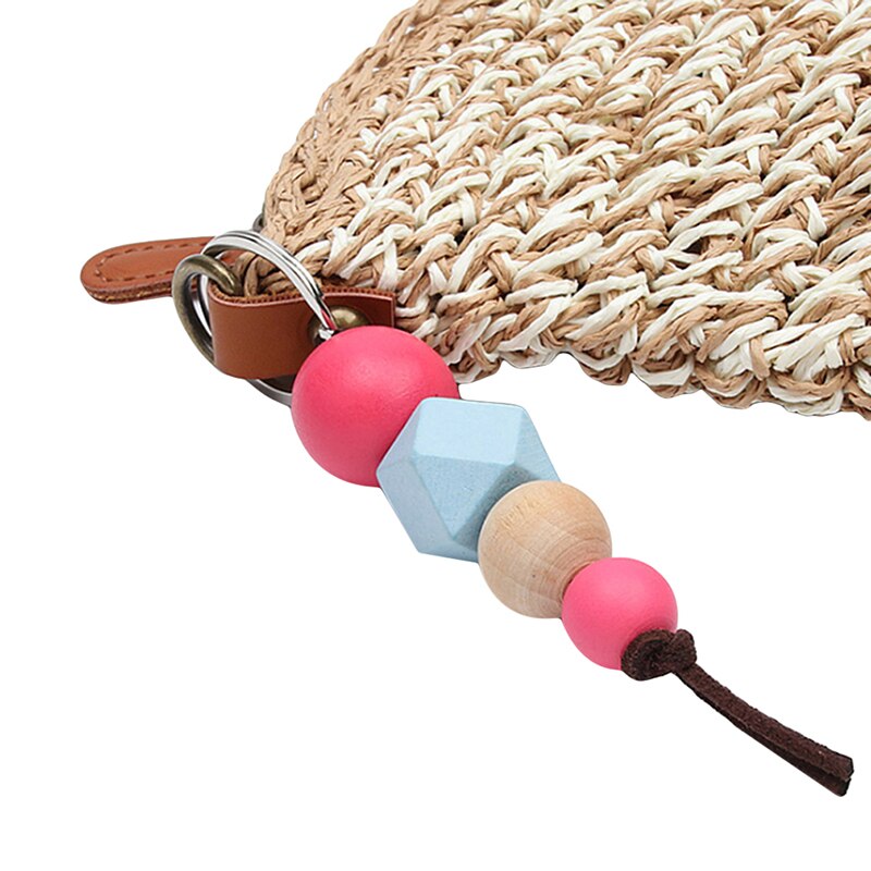 Multicolor Geometric Wood Beads Keychain For Bag Round Wooden Beads Keyrings Bag Accessories: E1844