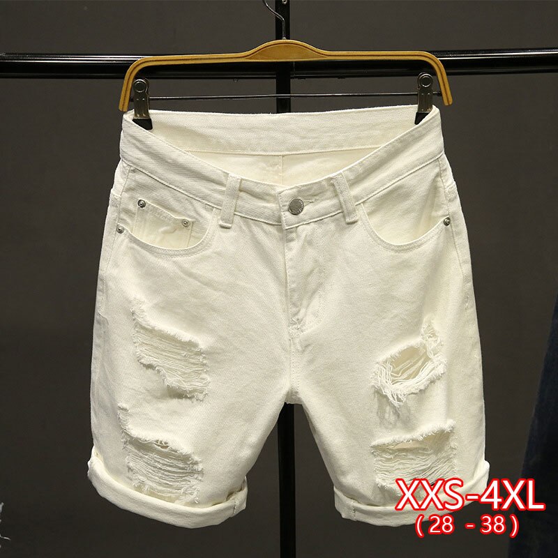 Lige jean korte mænd sommer hvid revet løs hip hop huller mandlige ensfarvet afslappet strand denim shorts midt i taljen