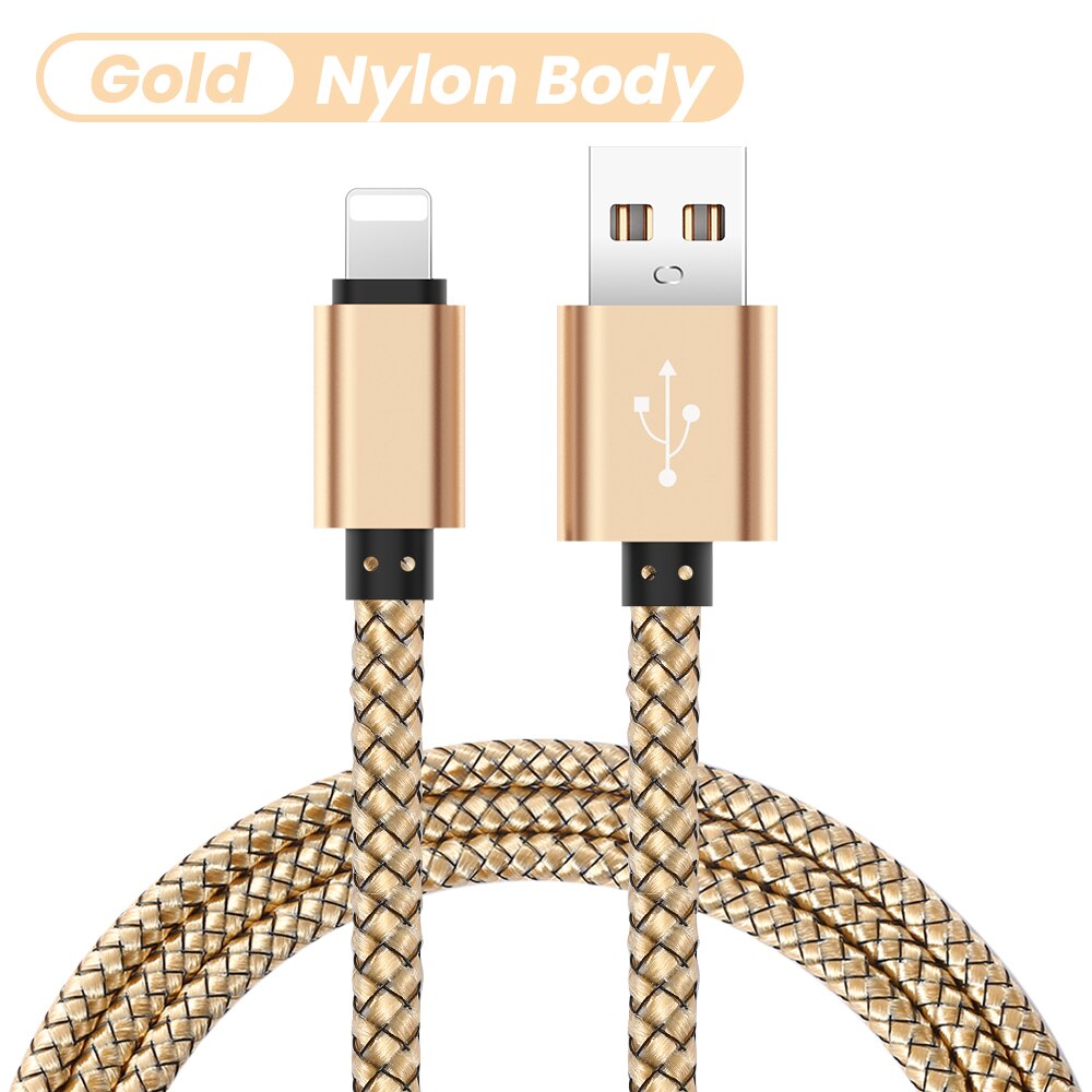 Kolorowy kabel USB do ładowania danych dla iPhone 12 11 Pro XS Max XR X 5s 6s 6 7 8 2.4A szybka ładowarka pochodzenie przewód 1/2/3m: GOLD / 2 m