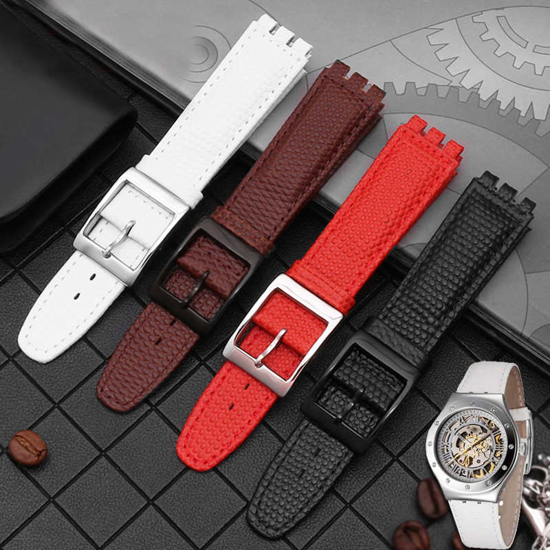 17Mm Hagedis Patroon Horloge Band Lederen Band Vervangende Polsband Voor Swatch Ycs Yas Ygs Zwart Bruin Wit Armband