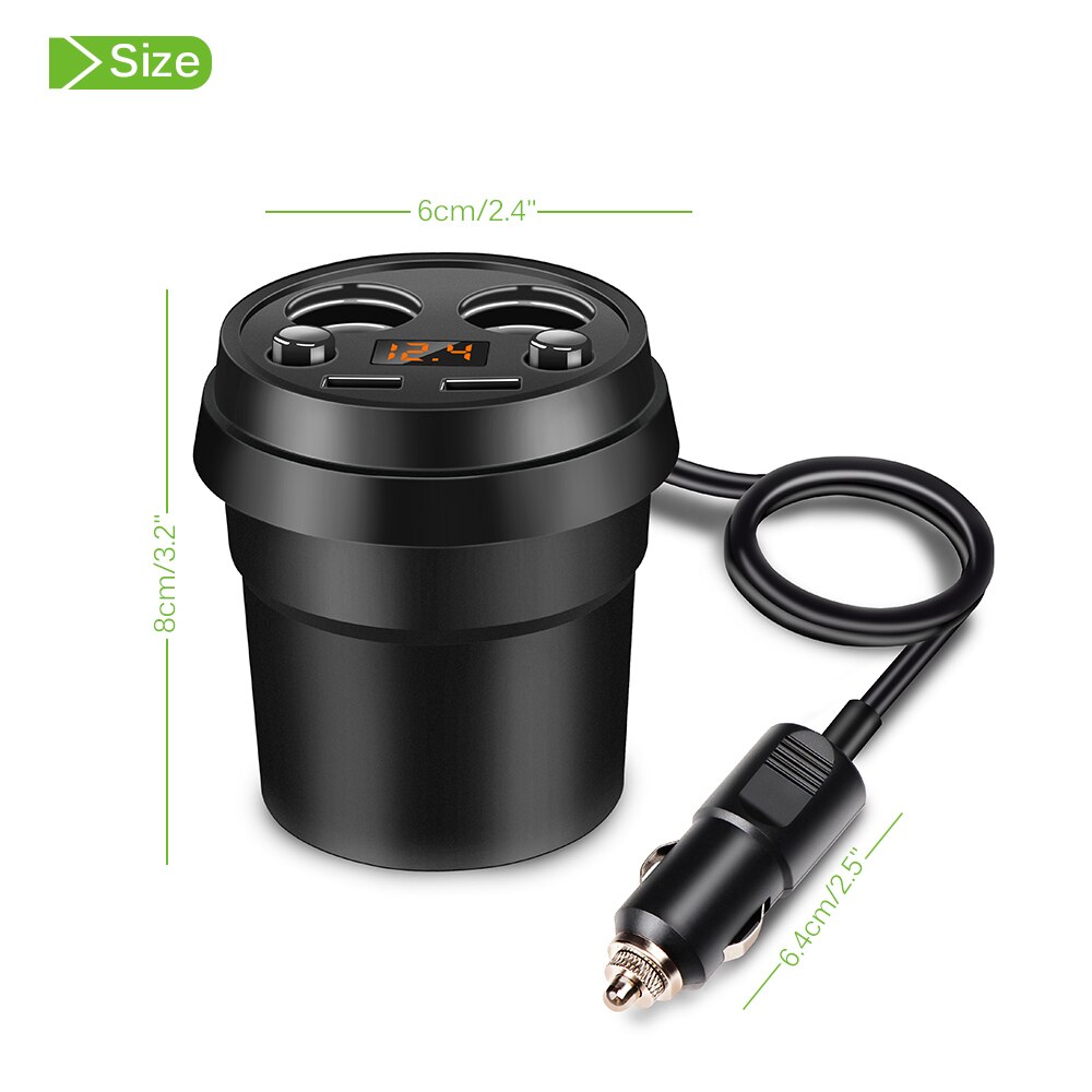 Powstro 3.1A Dual USB Car Charger Adapter Met 2 Sigarettenaansteker Auto Bekerhouder Type Ondersteuning Voltmeter Huidige Display