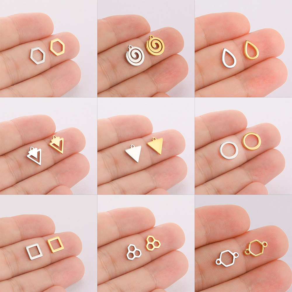 EUEAVAN-5 unids/lote de abalorios de acero inoxidable para la fabricación de joyas, colgante cuadrado triangular geométrico para pulseras, pendientes, accesorios