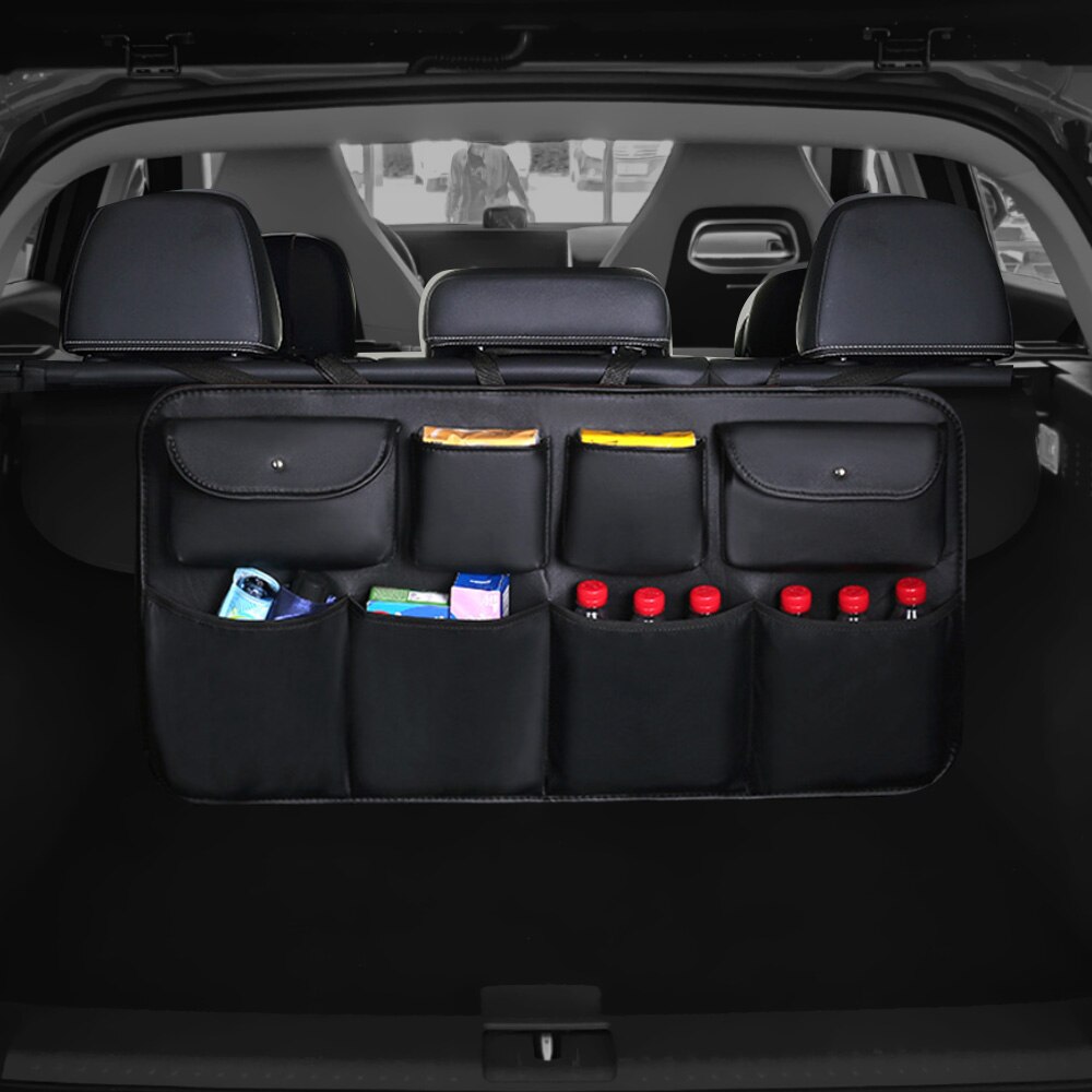 Leepee bil styling pu læder auto opbevaring rydde bil bagsæde ryg opbevaringstaske multi hængende net lomme bil bagagerum arrangør: B type sort