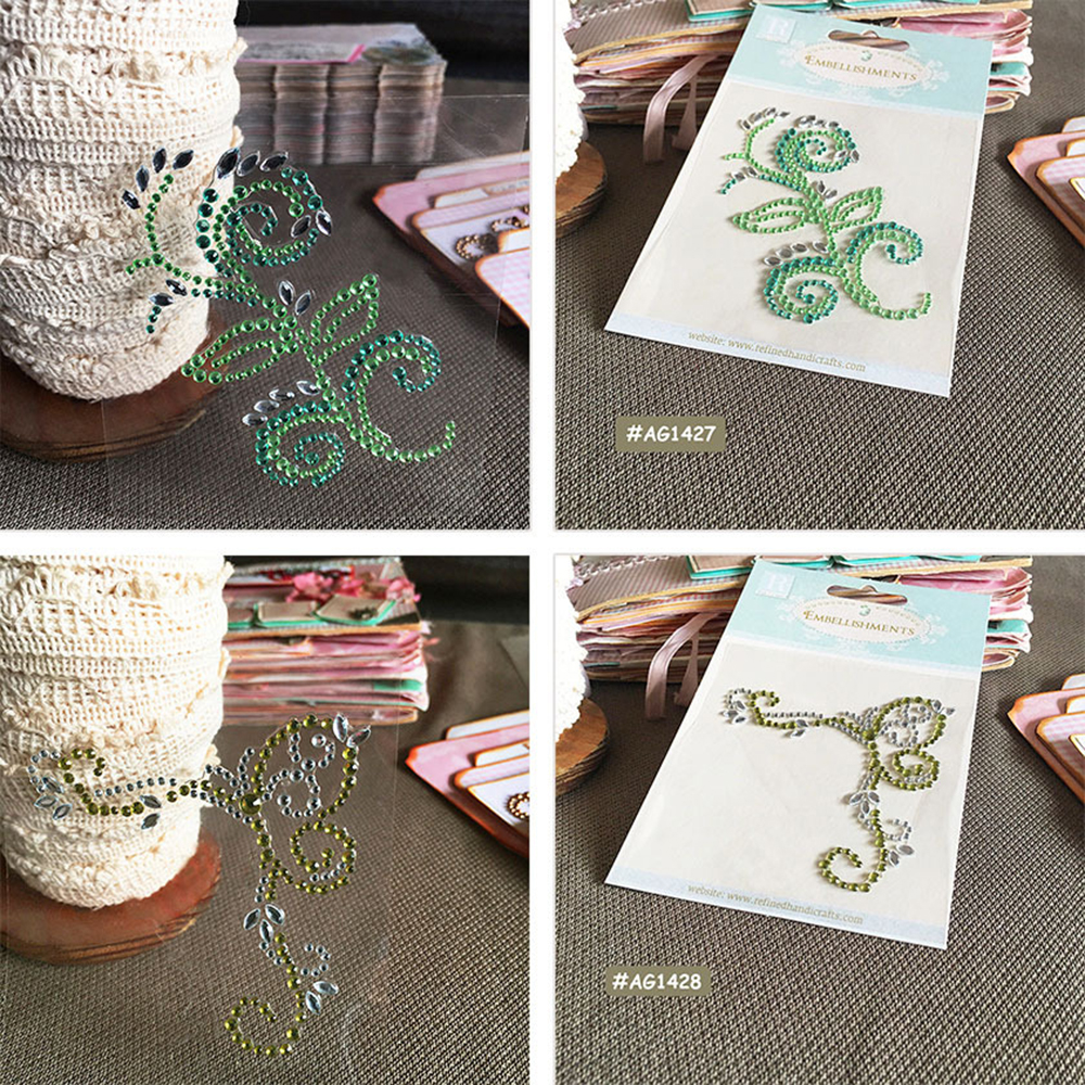 Diy Decal Adhesive Glitter Flower Sticker Craft Sticker Rhinestone Strip Scrapbooking Cloth Greeting Card Handmade Decor Sticker