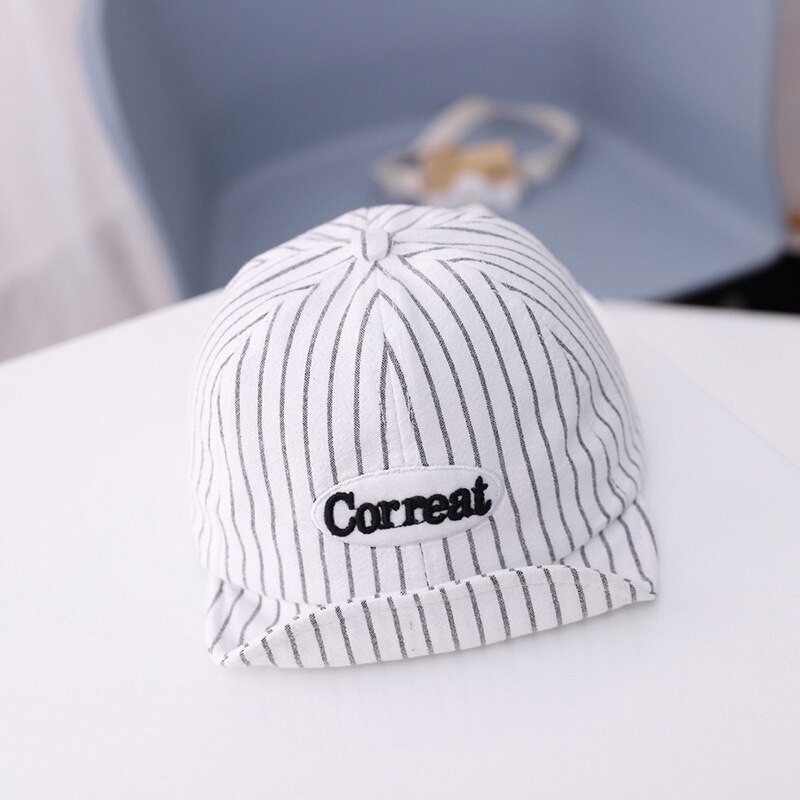 Embroidered Letters Baby Baseball Cap Striped Spring Summer Baby Girl Boy Sun Hat Outdoor Kids Children Visor Hat: white