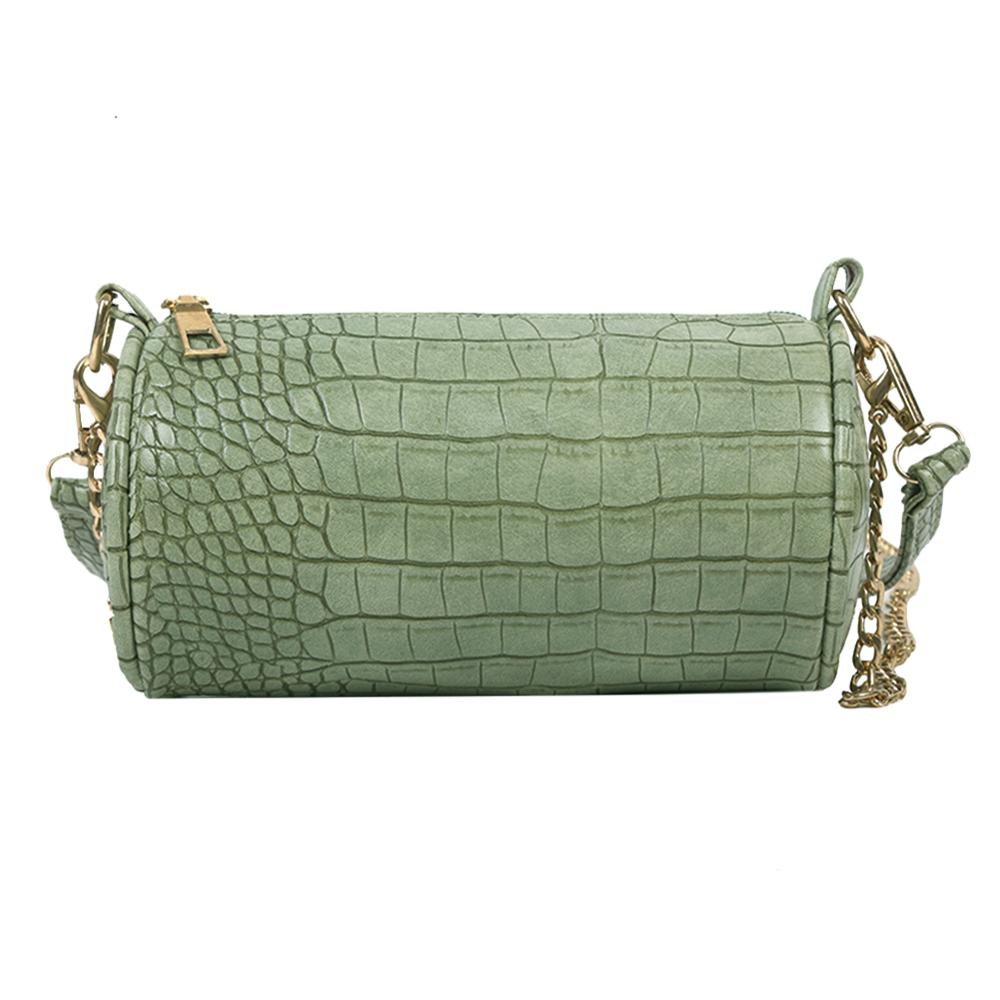 Bolso cruzado con forma de cilindro a la para mujer, Mini bolsa de hombro con cadena, de piel de cocodrilo, informal,: Green