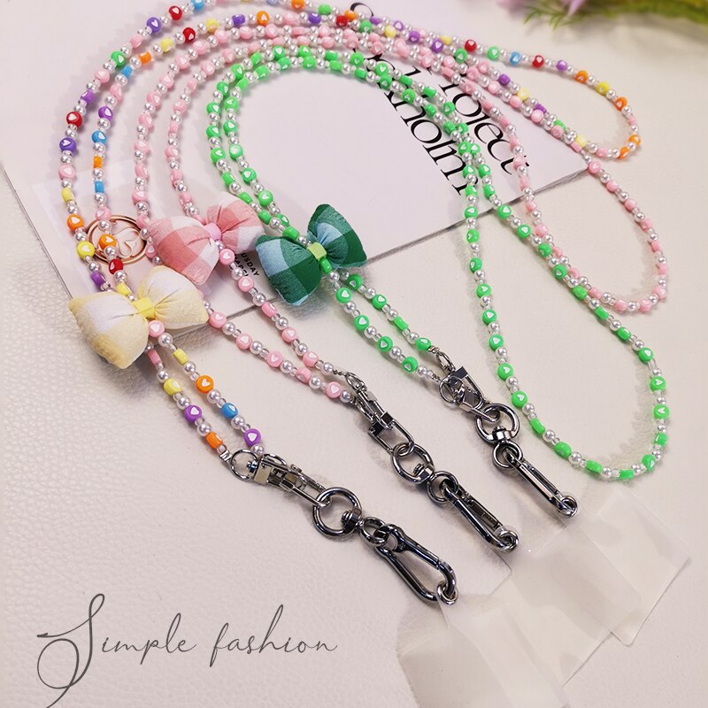 Mobile Phone Lanyard Anti-lost Cross Pendant with Universal Clip Phone Lanyard Crossbody Long Bow Shoulder Strap Ball Lanyard