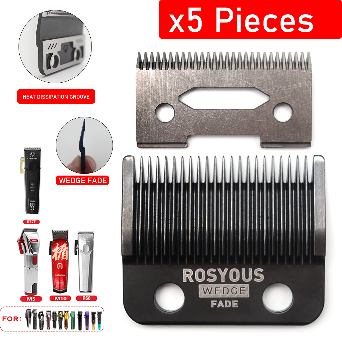 Wedge Fade Blades Vervanging Snijkop Tondeuse DLC Ultra Dunne Blade Trimmer voor Madeshow Kulilang M5(F) M10 R66 R77F: Licht Geel