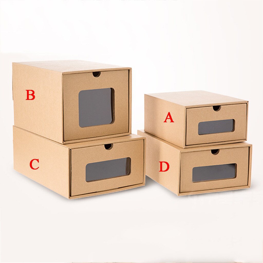 IN STOCK ! Kraft paper drawer shoe Box Bag Thickened Kraft Cardboard Box Transparent Drawer Shoebox Receptacle Box