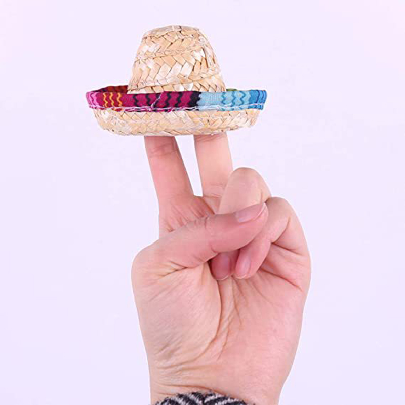 1 Mini sombrero de paja mexicano, sombrero para botella de vino tinto, sombrero tejido Natural, sombrero de paja pequeño para , accesorio para muñeca, suministros para mesa de comedor y
