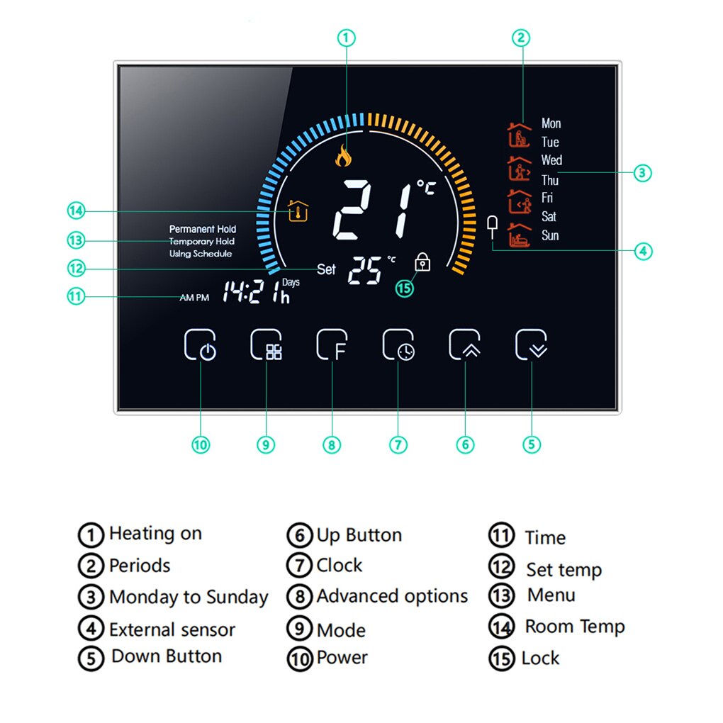 Programmable Room Thermostat with Backlit LCD Touch Screen Water Heater Controller BHT-8000-GA Arrivals