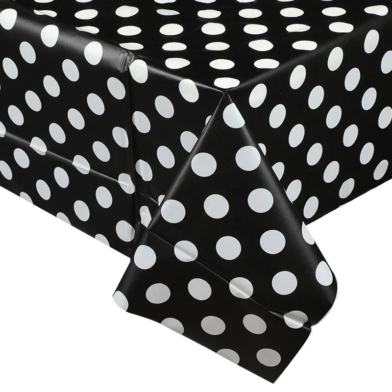 Wegwerp Plastic Tafelkleed Dot Tafelkleed Waterdicht Verjaardagsfeest Bruiloft Tafelkleed Milieuvriendelijk Servies 137X274Cm: Black