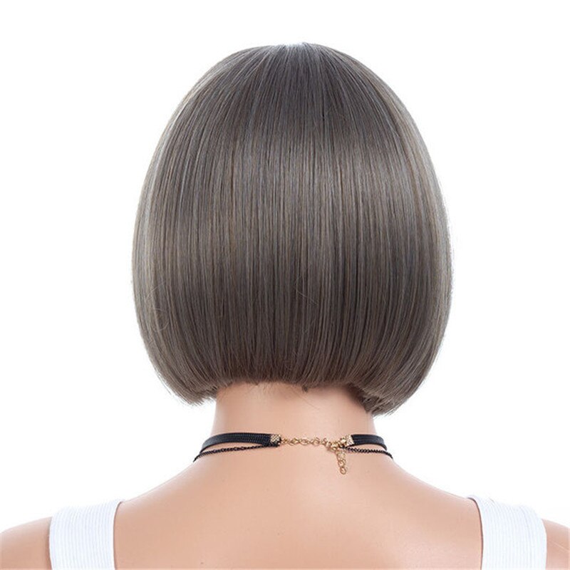 Msiwigs bob hair mustat lyhyet peruukit naisille suorat synteettiset hiukset peruukki otsatukkalla tuhkanharmaat hiukset lämmönkestävä kuitu: Hopeanharmaa