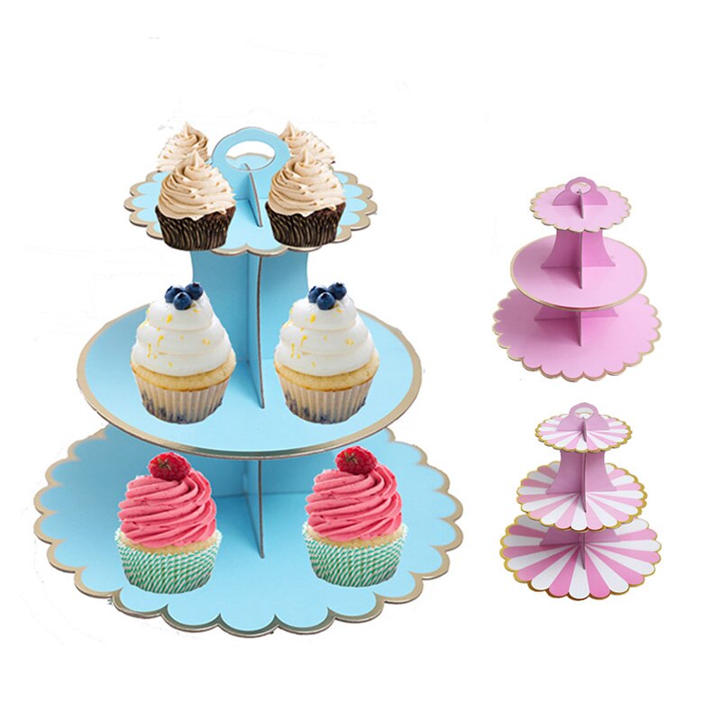 3-- lagers muffinsställ rund kartong muffinshållare hopfällbar baby shower födelsedag bröllopsfest dekor dessert bord tillbehör