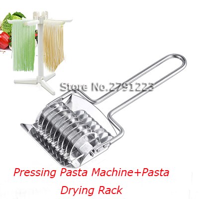 Husholdnings rustfrit stål presning pasta maskine lille manuel nudelmager maskine + pasta tørrestativ spaghetti tørretumbler stativ: 1 sæt