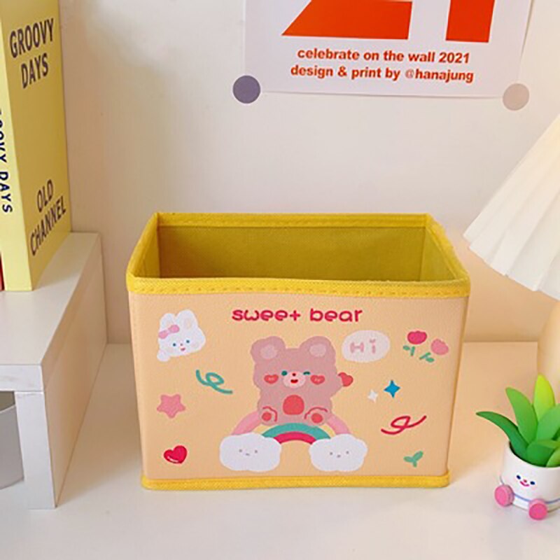 Cesta de almacenamiento de oso no tejido para niños, organizador de escritorio, caja de almacenamiento de artículos diversos, cestas plegables, soporte para papelería de oficina: D