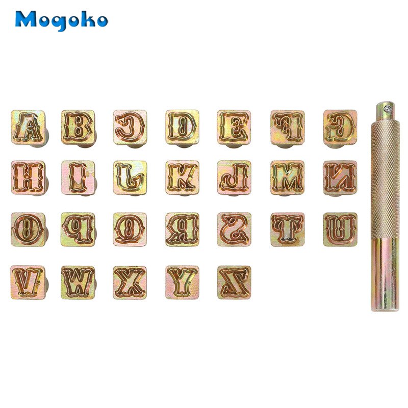 Mogoko læderfag metal alfabet sæt 13mm, 26 bogstaver præget metal læder stanseværktøj til læder bælte taske hat sko