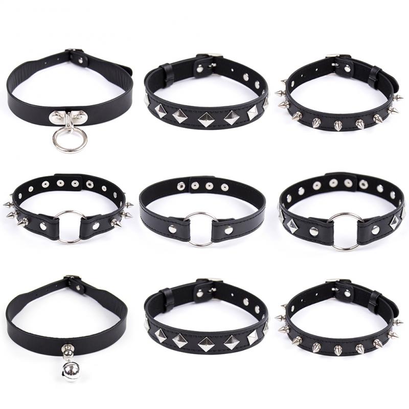 Nero Punk Del Choker Gotico di Cuoio Della Collana Del Choker Delle Donne Del Collare Del Ribattino Spike Chocker Geometrica Bead pendente Dei Monili