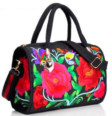 Women's Canvas Handbags Casual Shoulder Bag Floral Embroidered Ethnic Bag Vintage Messenger Bag Ladies Crossbody Bag: Double Camellia