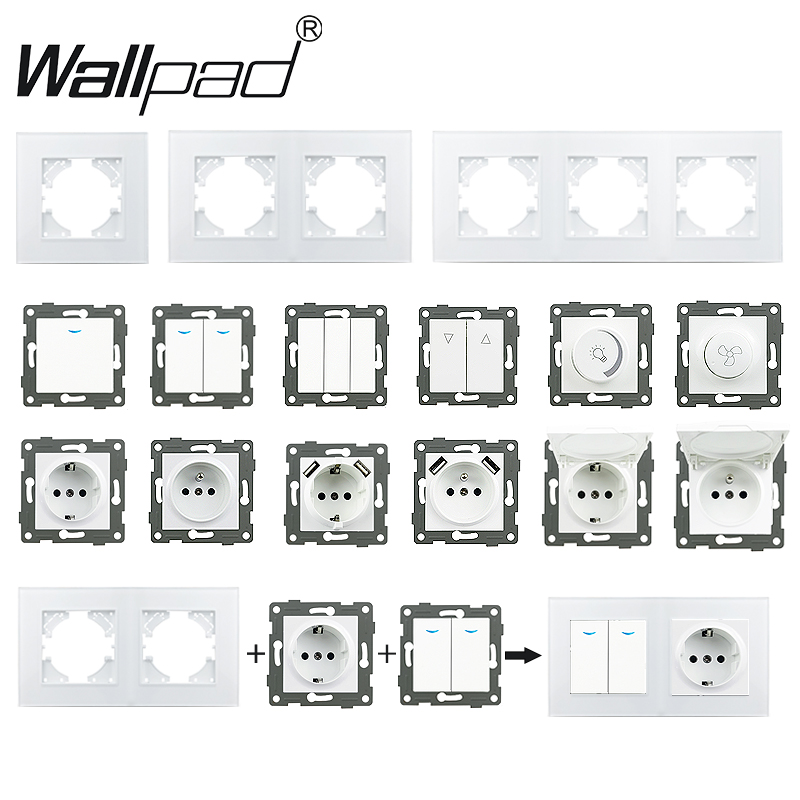 Wallpad EU Standard Single Power Socket Touch Switch Usb Wall Sockets Double Triple Wall Quadruple Glass Sockets