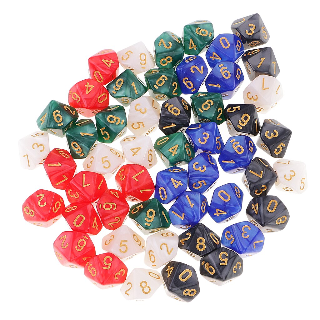 Juego de troqueles de 10 caras con bolsa para juegos de rol D &amp; D, dados D10 de 16mm, 50 piezas