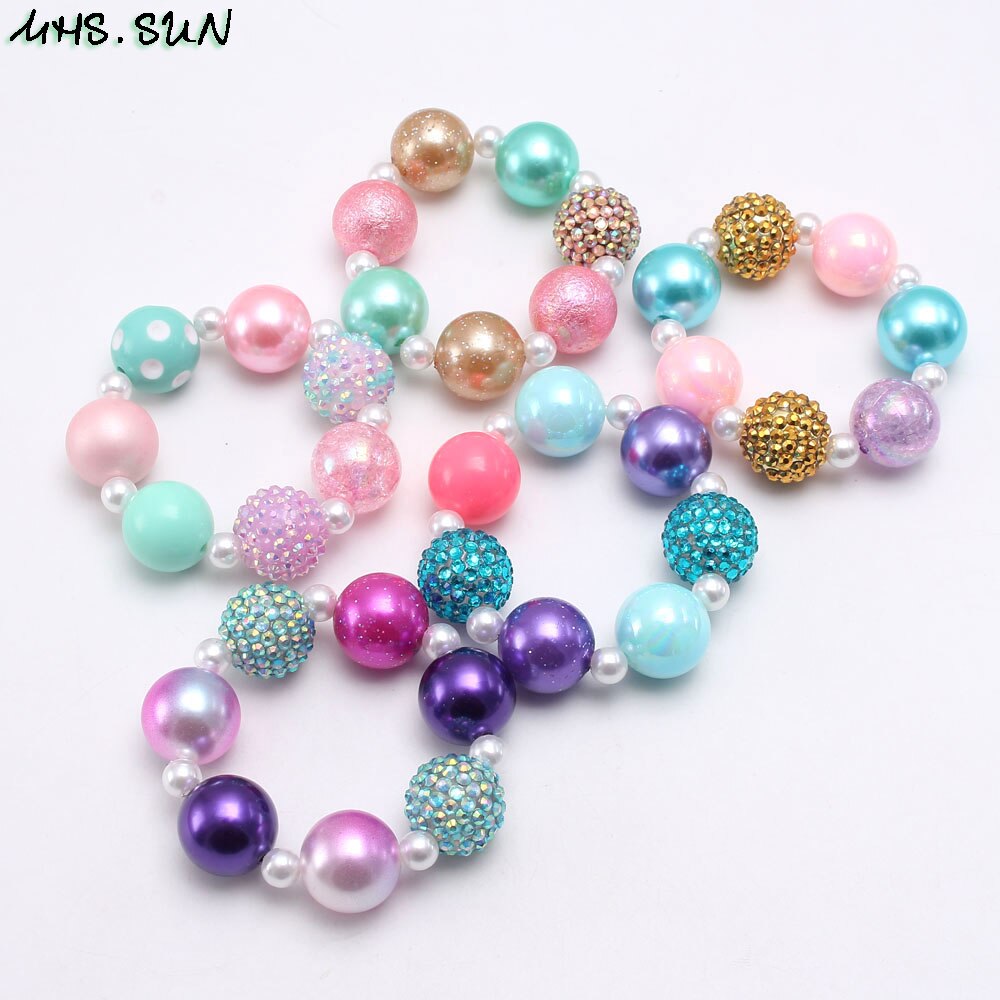 MHS. SONNE Niedliche kinder perlen armbänder bunte kind mädchen chunky bubblgum perlen armband elastische schmuck für baby 1 stücke