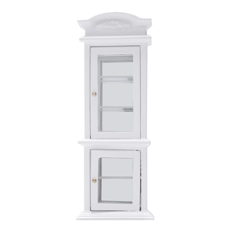 1:12 Mini Doll House White Transparent Window Cupboard Display Cabinet