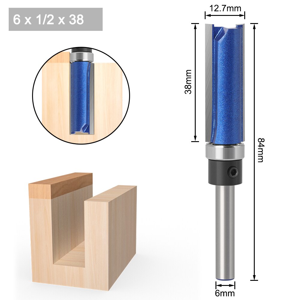 1 stk 1/4 i 6mm skaft fres fres trimming trebearbeiding fres doble blader: 6 x 12.7 x 38