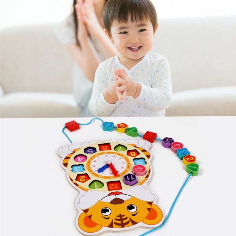 Babyspeelgoed dierenklok kralen doolhof houten speelgoed digitale klok kralen accessoires kinderspeelgoed voor kinderen figuur blokken