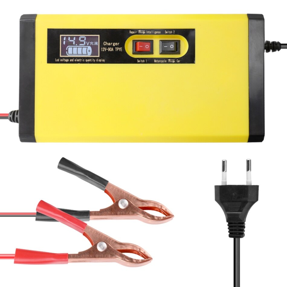 Cargador de batería de coche automático de 12V y 8 a, carga rápida inteligente, cargadores de reparación de pulso con pantalla LCD Digital: EU Plug