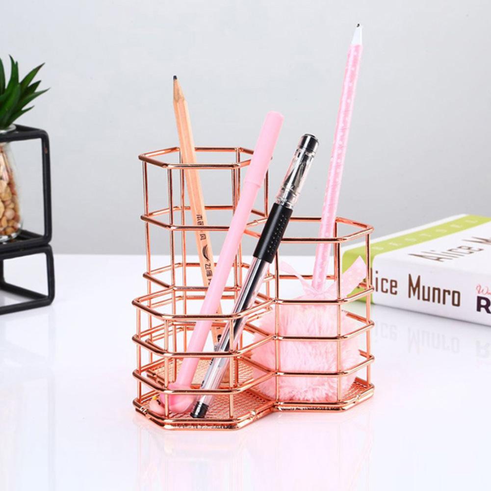Lapicero Hexagonal duradero de escritorio, papelería, soporte hueco, jarrón de maquillaje, estantes para brochas, organizador de almacenamiento, contenedor de almacenamiento de artículos diversos para el hogar